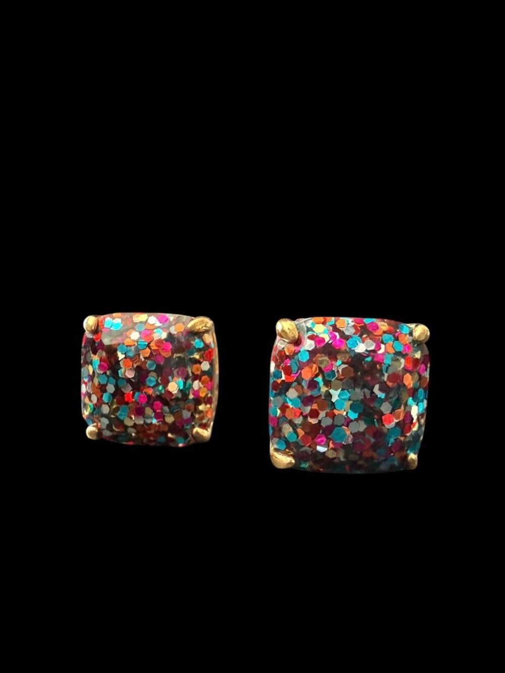 NWOT Kate Spade Multicolor Glitter Square Stud Earrings Gold-Tone Setting Post